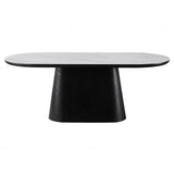 Sintered Stone Dining Table for 6 to 8 People Oval With Black Base - Bianca