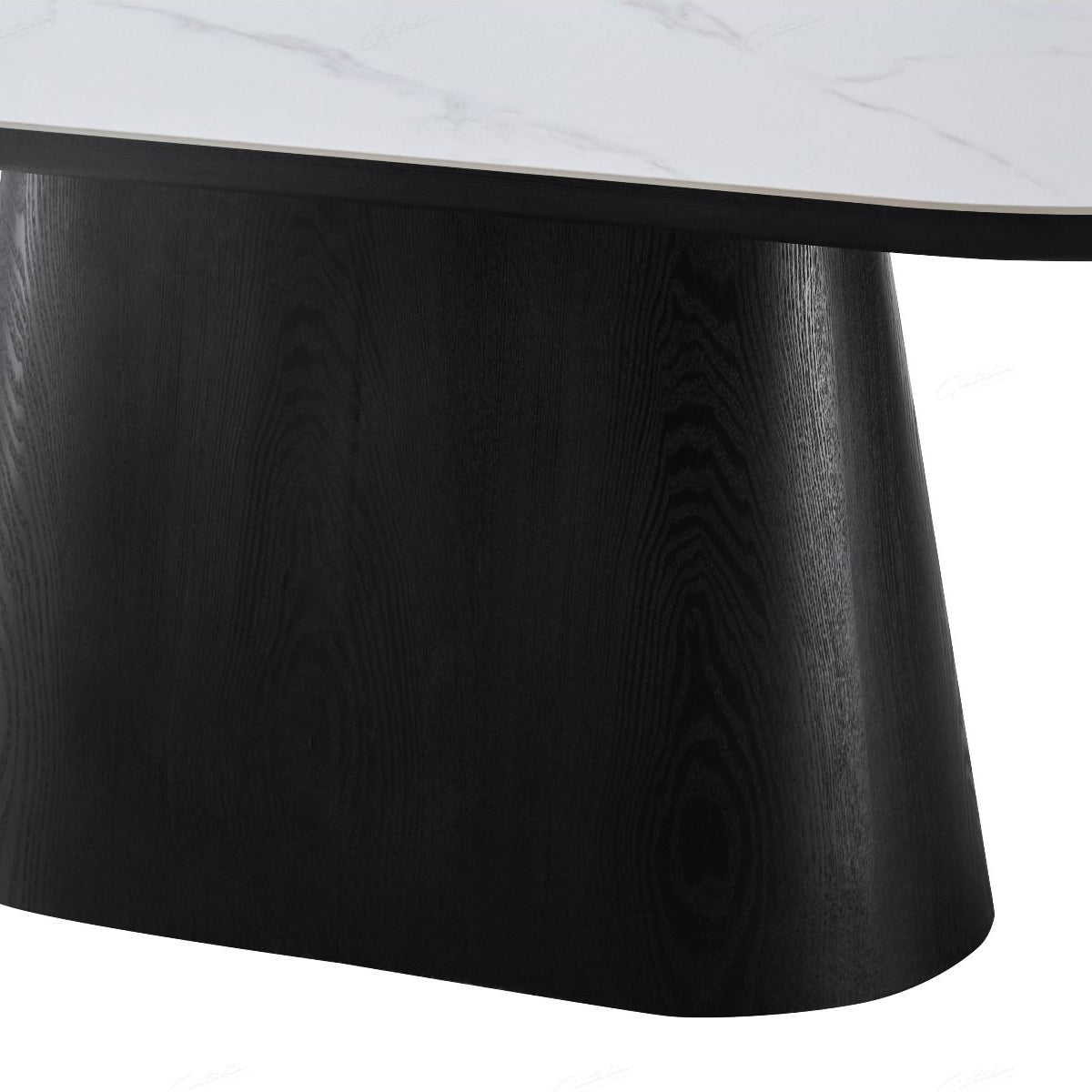 Sintered Stone Dining Table for 6 to 8 People Oval With Black Base - Bianca