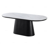 Sintered Stone Dining Table for 6 to 8 People Oval With Black Base - Bianca