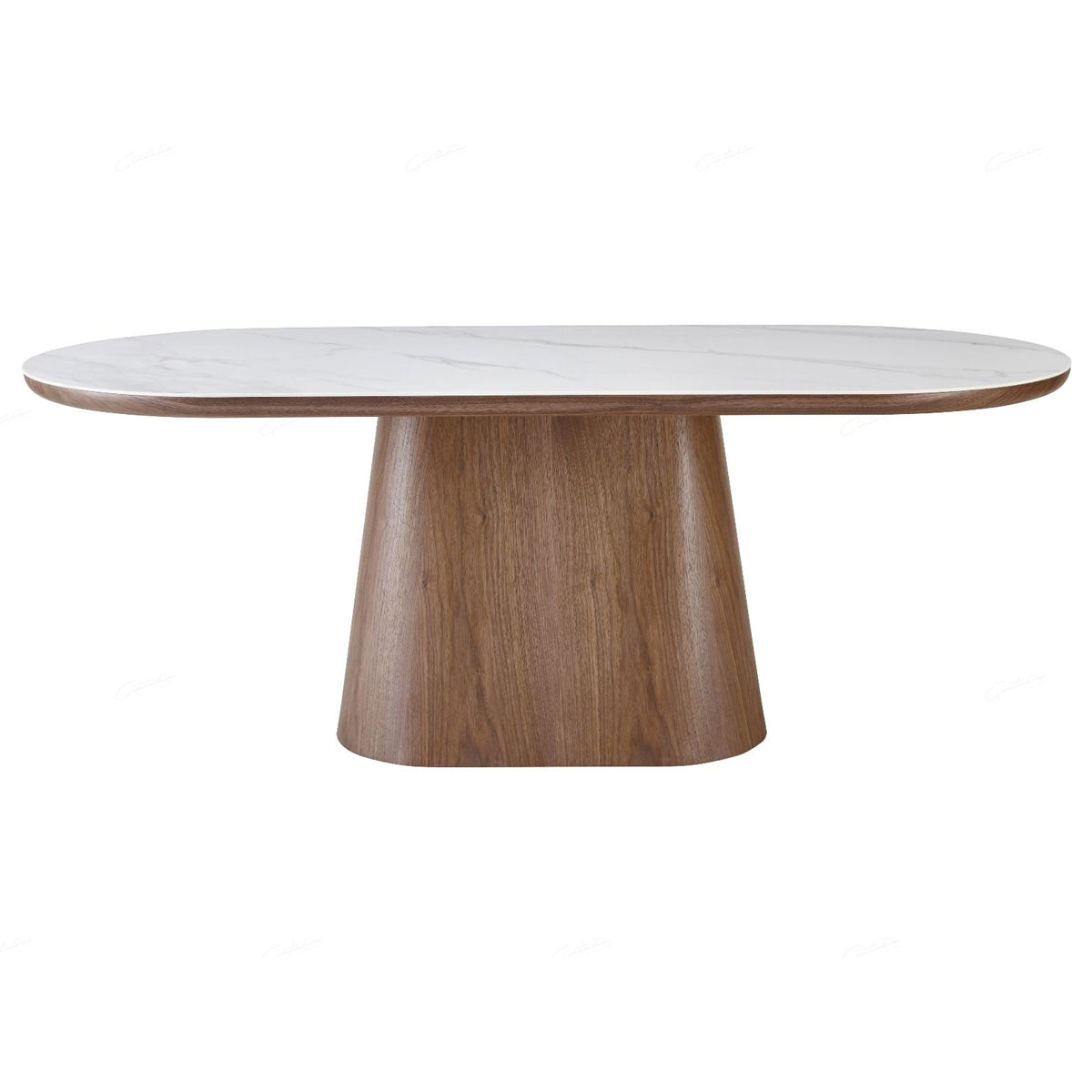 Sintered Stone Dining Table for 6 to 8 People Oval With Walnut Base - Bianca