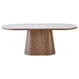 Sintered Stone Dining Table for 6 to 8 People Oval With Walnut Base - Bianca