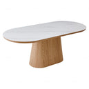 Sintered Stone Dining Table for 6 to 8 People Oval With Walnut Base - Bianca