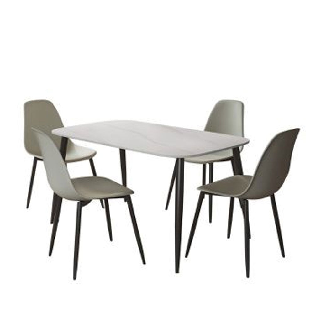 Sintered Stone Dining Table in High Gloss White Rectangular With 4 Curve Chairs - Aspen