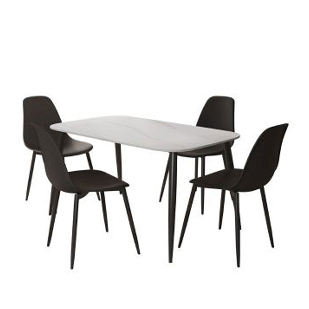Sintered Stone Dining Table in High Gloss White Rectangular With 4 Curve Chairs - Aspen