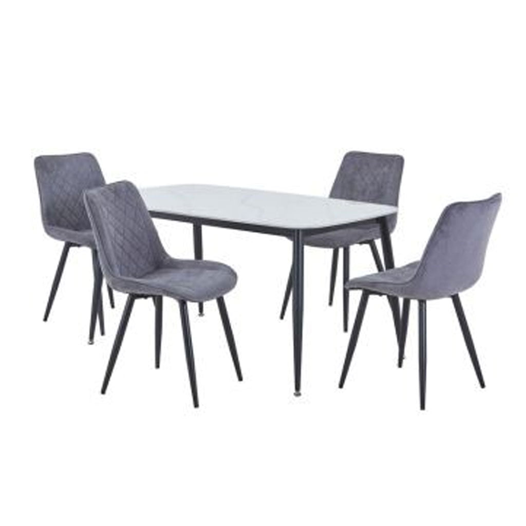 Sintered Stone Dining Table in High Gloss White Rectangular With 4 Diamond Stitch Chairs - Aspen