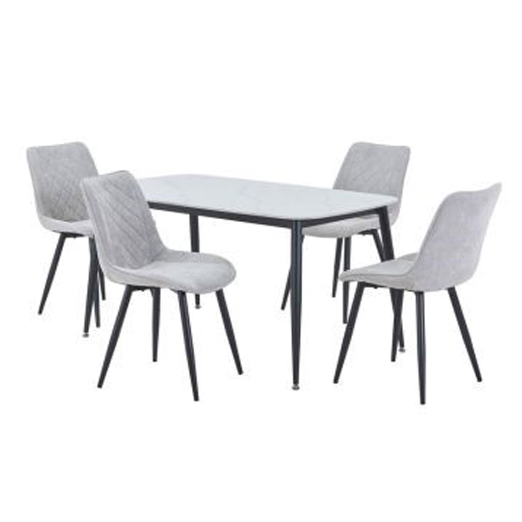 Sintered Stone Dining Table in High Gloss White Rectangular With 4 Diamond Stitch Chairs - Aspen