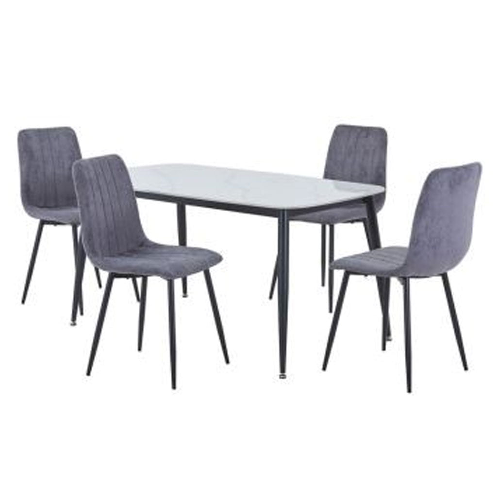 Sintered Stone Dining Table in High Gloss White Rectangular With 4 Straight Stitch Chairs - Aspen