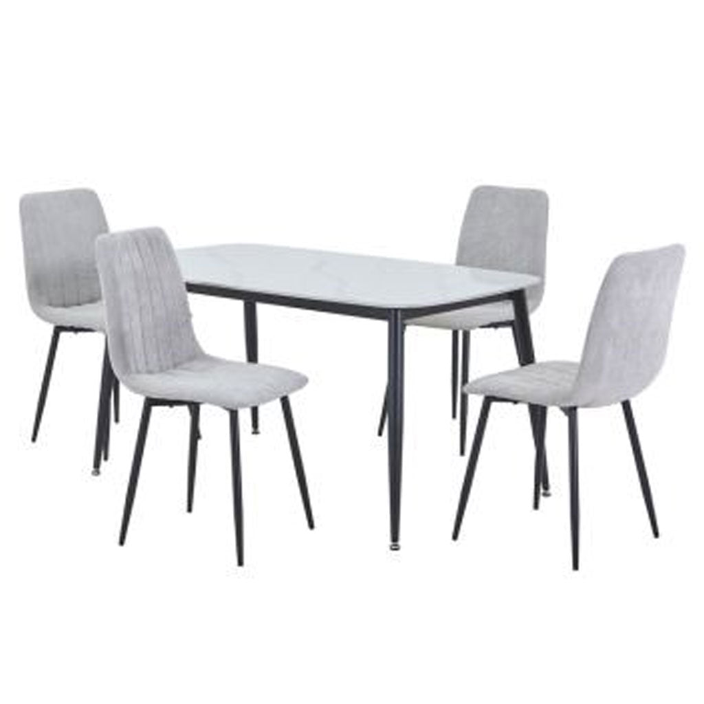 Sintered Stone Dining Table in High Gloss White Rectangular With 4 Straight Stitch Chairs - Aspen