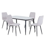 Sintered Stone Dining Table in High Gloss White Rectangular With 4 Straight Stitch Chairs - Aspen
