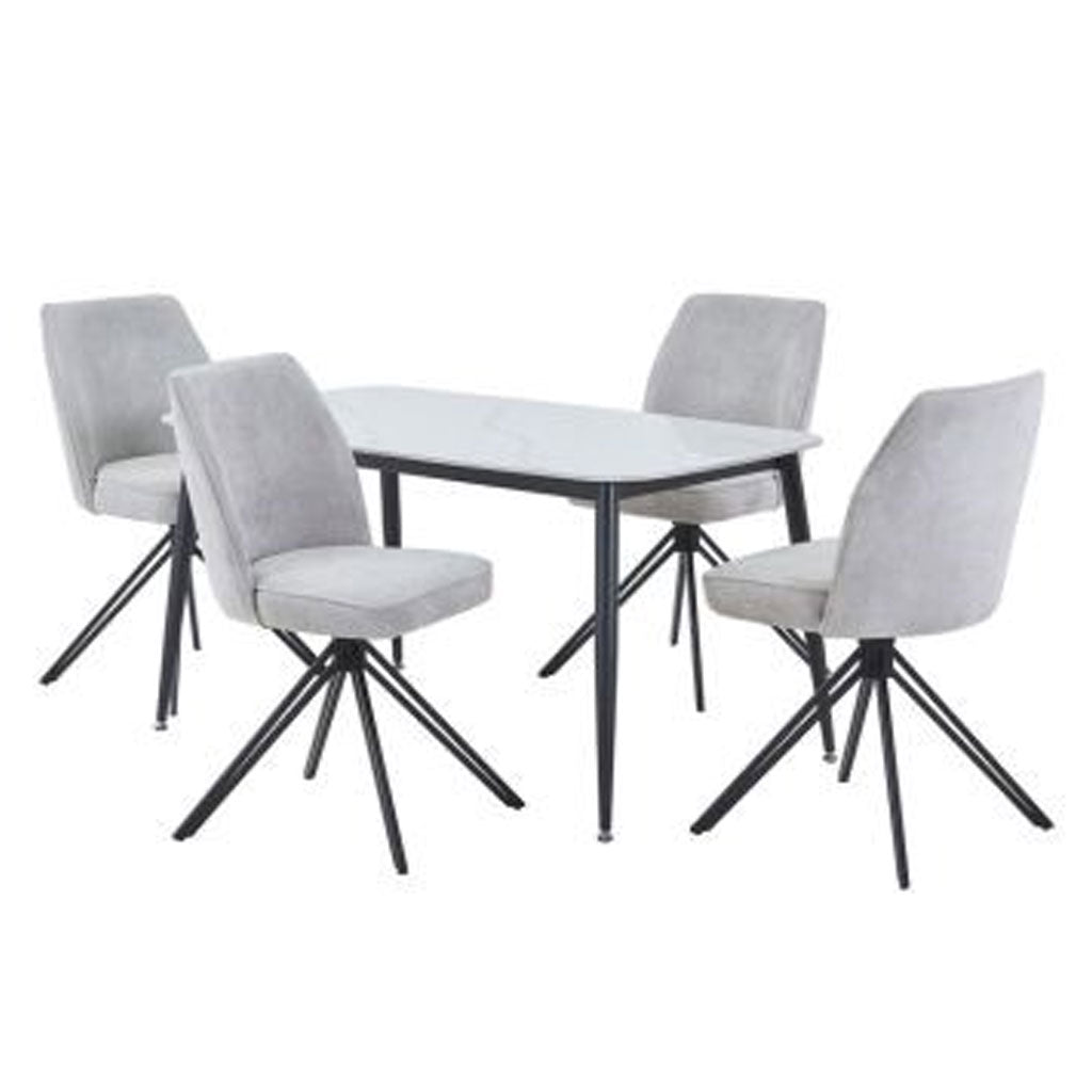 Sintered Stone Dining Table in High Gloss White Rectangular With 4 Swivel Chairs - Aspen