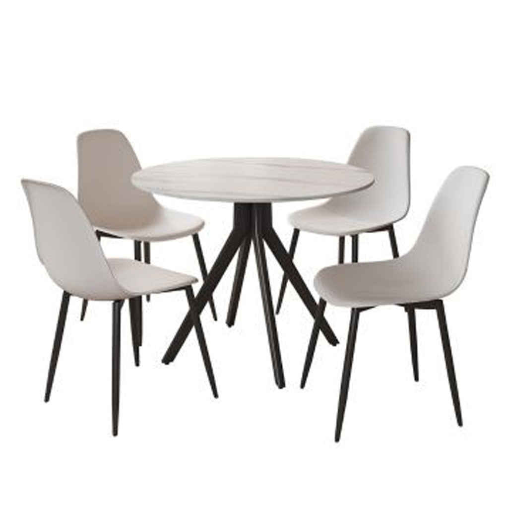 Sintered Stone Dining Table in High Gloss White Round With 4 Curve Chairs - Aspen