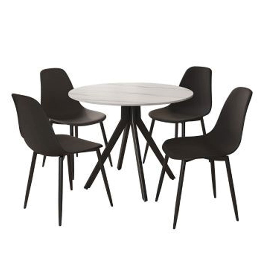 Sintered Stone Dining Table in High Gloss White Round With 4 Curve Chairs - Aspen