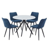 Sintered Stone Dining Table in High Gloss White Round With 4 Diamond Stitch Chairs - Aspen