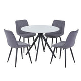 Sintered Stone Dining Table in High Gloss White Round With 4 Diamond Stitch Chairs - Aspen
