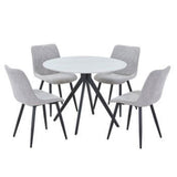 Sintered Stone Dining Table in High Gloss White Round With 4 Diamond Stitch Chairs - Aspen