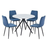 Sintered Stone Dining Table in High Gloss White Round With 4 Straight Stitch Chairs - Aspen