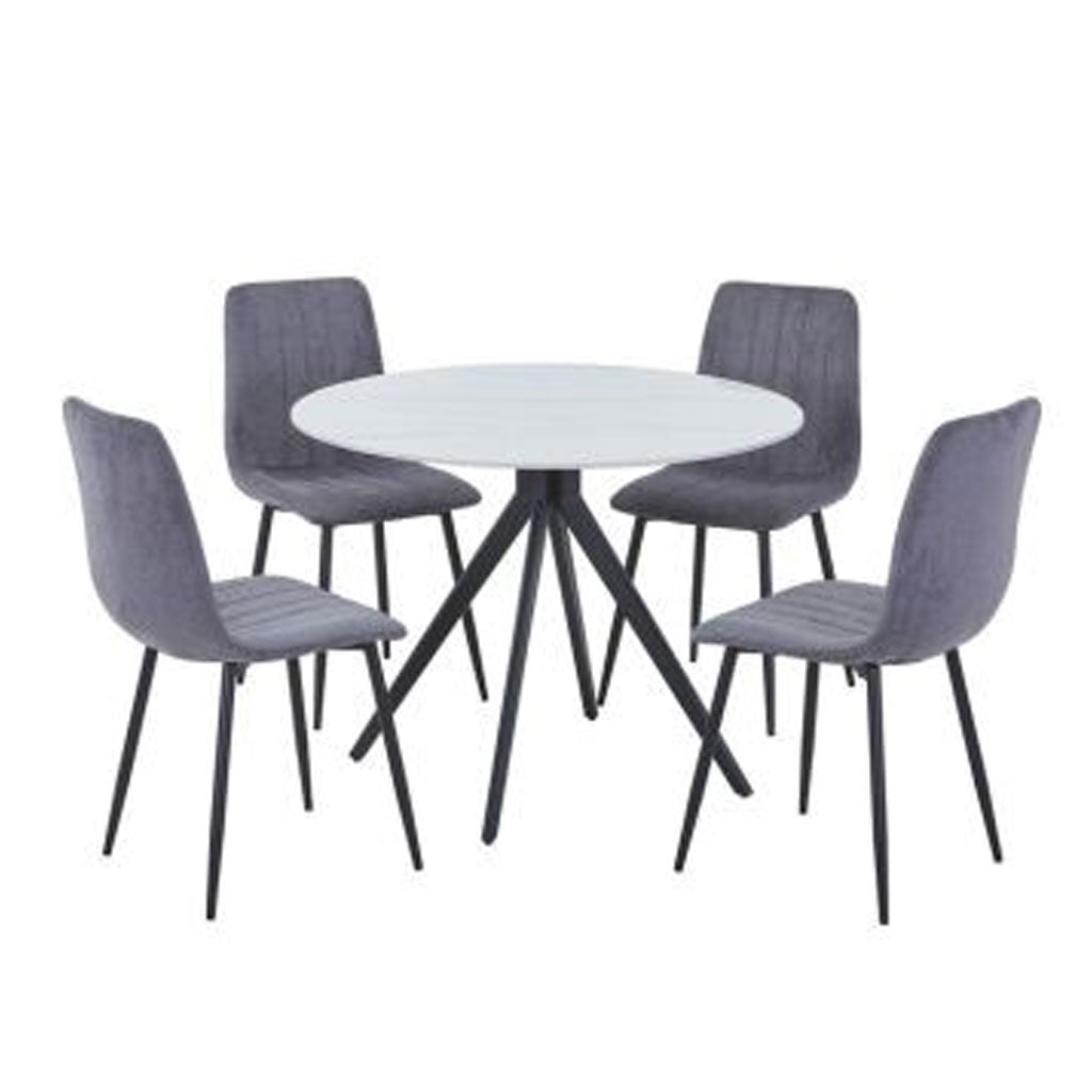 Sintered Stone Dining Table in High Gloss White Round With 4 Straight Stitch Chairs - Aspen