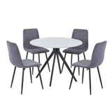 Sintered Stone Dining Table in High Gloss White Round With 4 Straight Stitch Chairs - Aspen