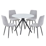 Sintered Stone Dining Table in High Gloss White Round With 4 Straight Stitch Chairs - Aspen