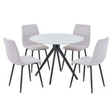 Sintered Stone Dining Table in High Gloss White Round With 4 Straight Stitch Chairs - Aspen