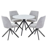 Sintered Stone Dining Table in High Gloss White Round With 4 Swivel Chairs - Aspen