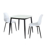 Sintered Stone Dining Table in High Gloss White Square With 2 Curve Chairs - Aspen