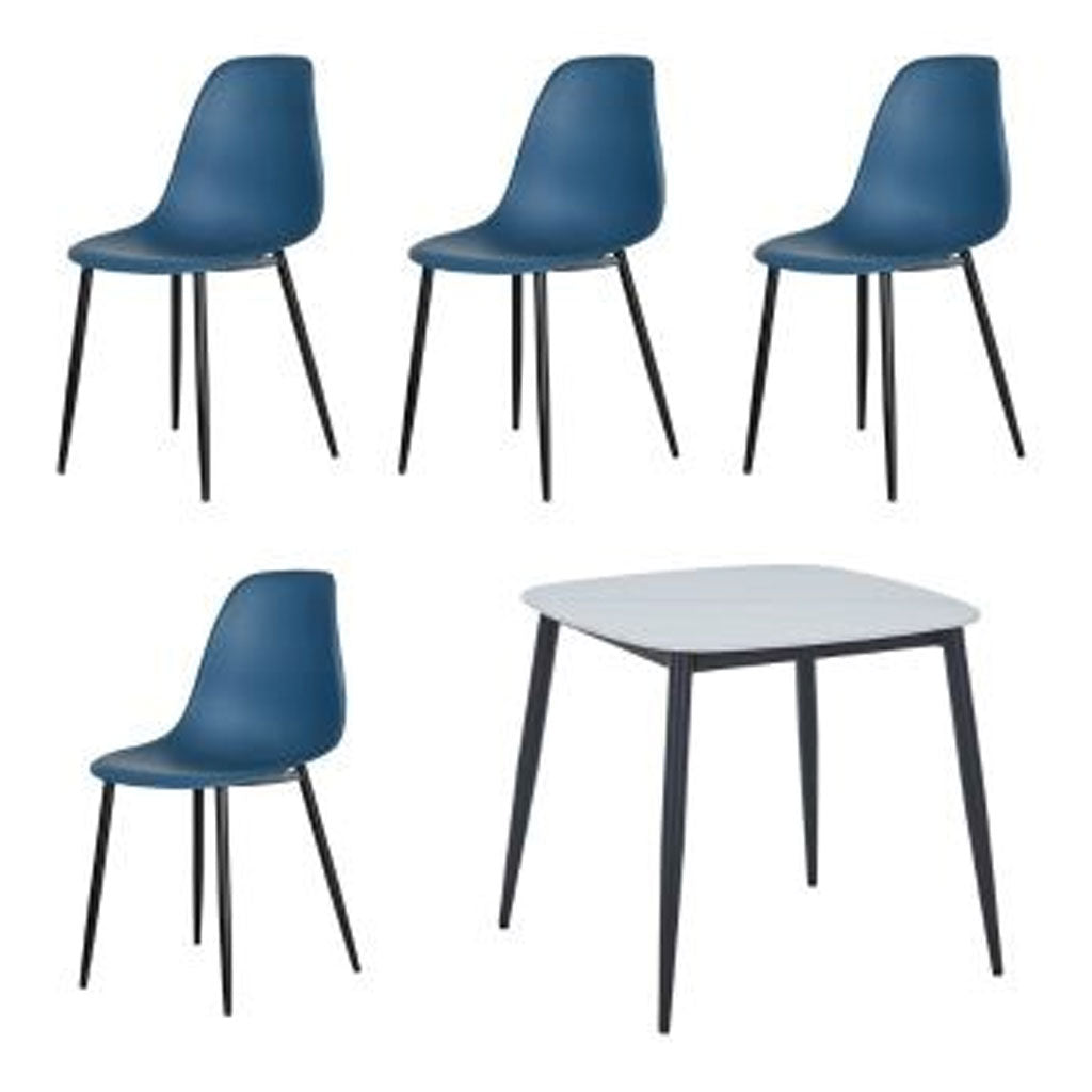 Sintered Stone Dining Table in High Gloss White Square With 4 Curve Chairs - Aspen