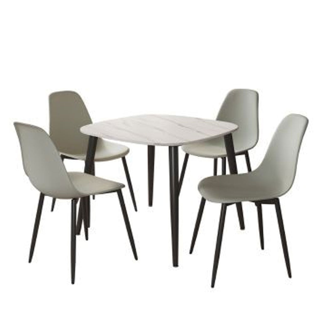 Sintered Stone Dining Table in High Gloss White Square With 4 Curve Chairs - Aspen