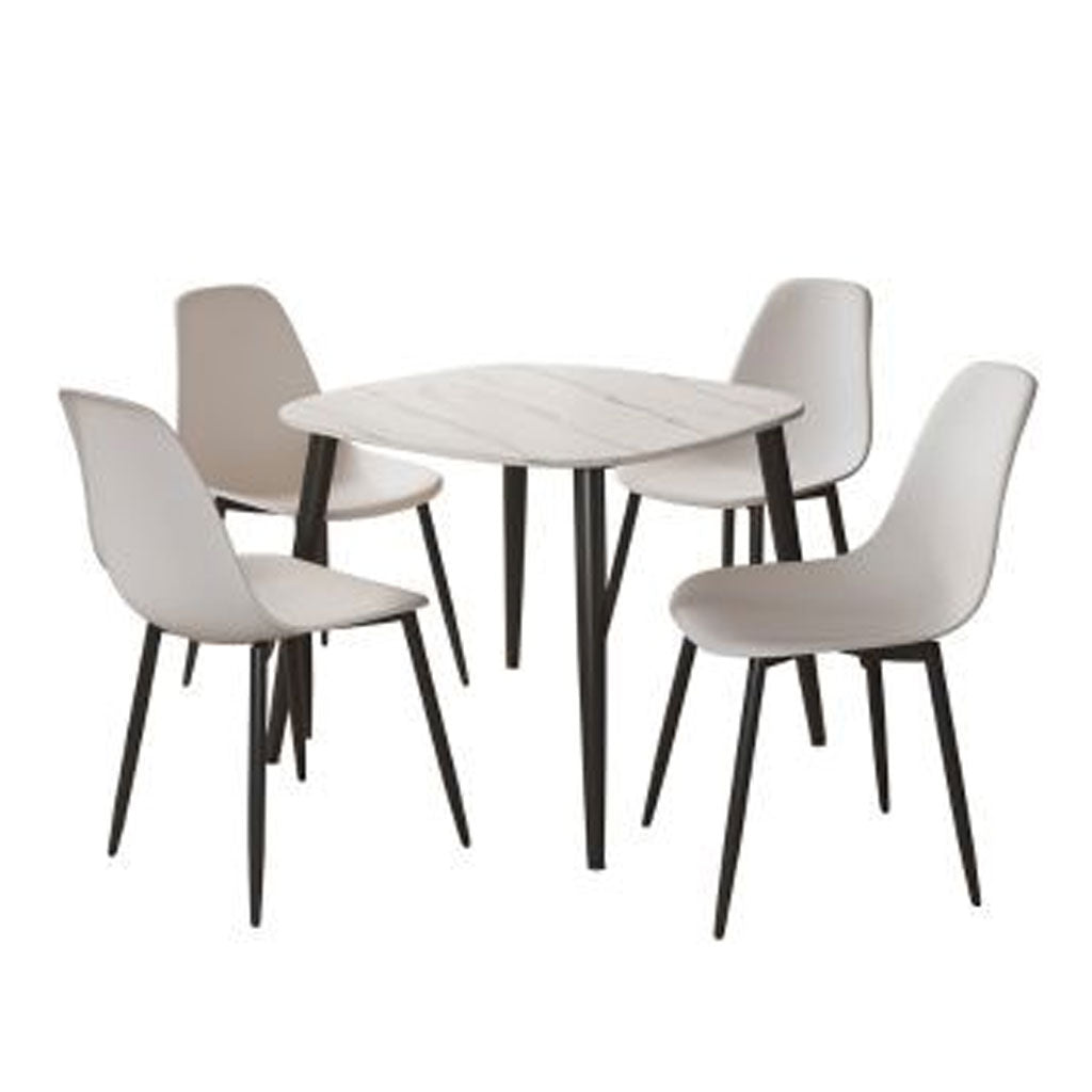Sintered Stone Dining Table in High Gloss White Square With 4 Curve Chairs - Aspen