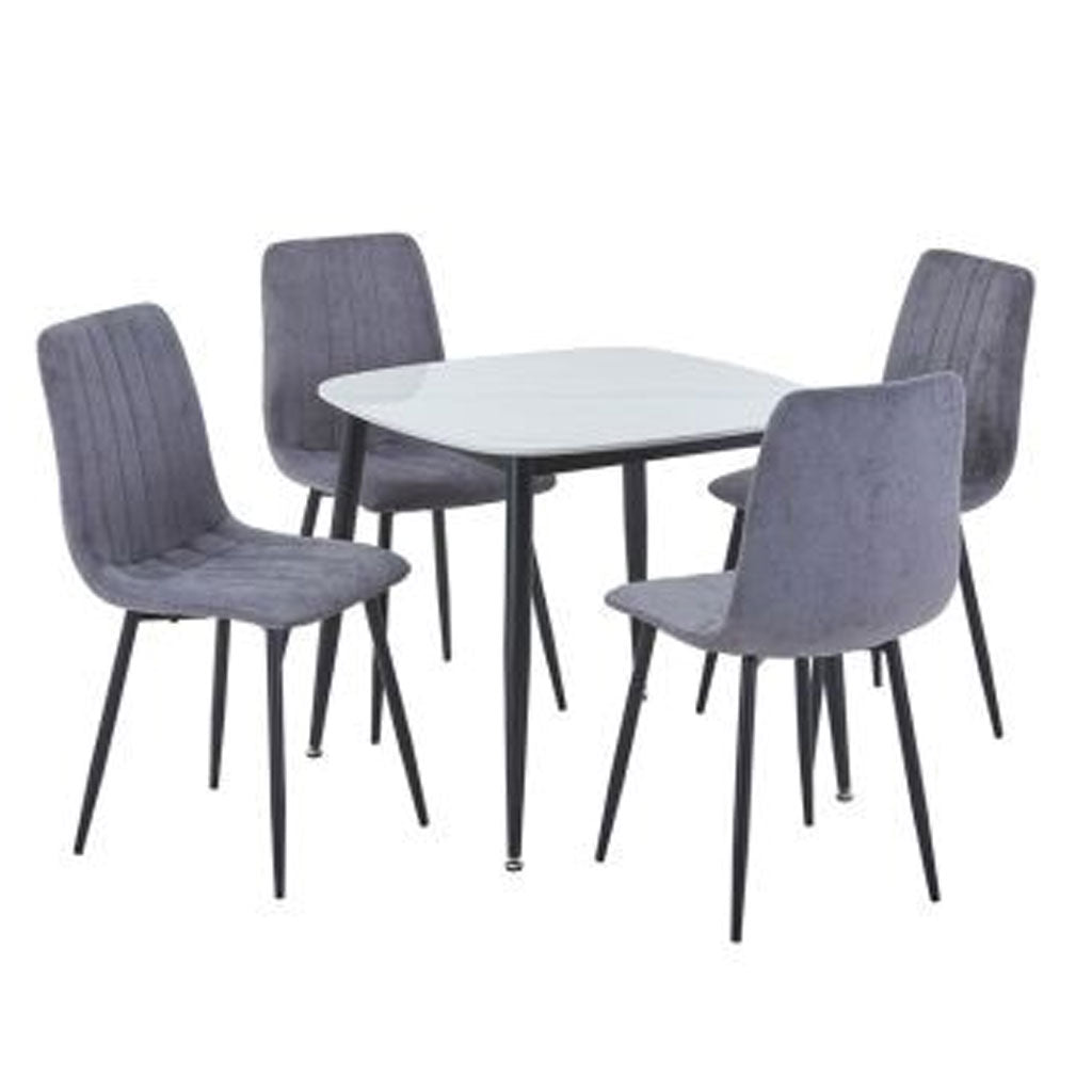 Sintered Stone Dining Table in High Gloss White Square With 4 Straight Stitch Chairs - Aspen
