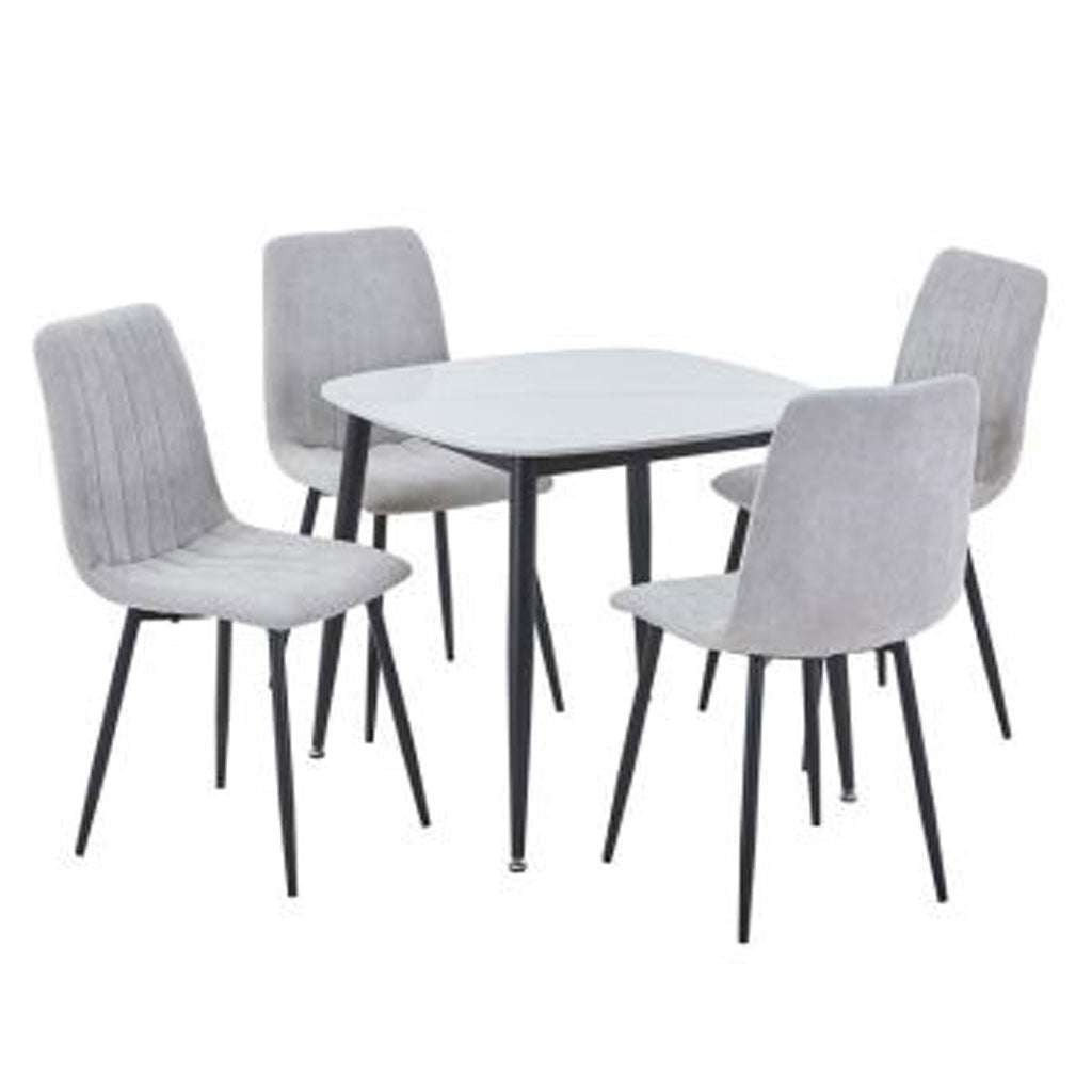 Sintered Stone Dining Table in High Gloss White Square With 4 Straight Stitch Chairs - Aspen