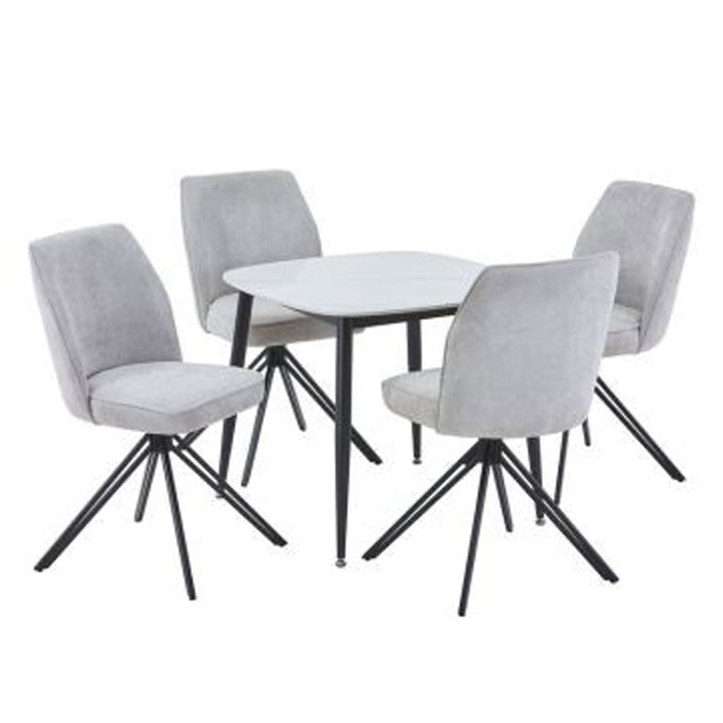 Sintered Stone Dining Table in High Gloss White Square With 4 Swivel Chairs - Aspen