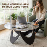 Sintered Stone Top Coffee Table Round With Adjustable Foot Pads - Velmora