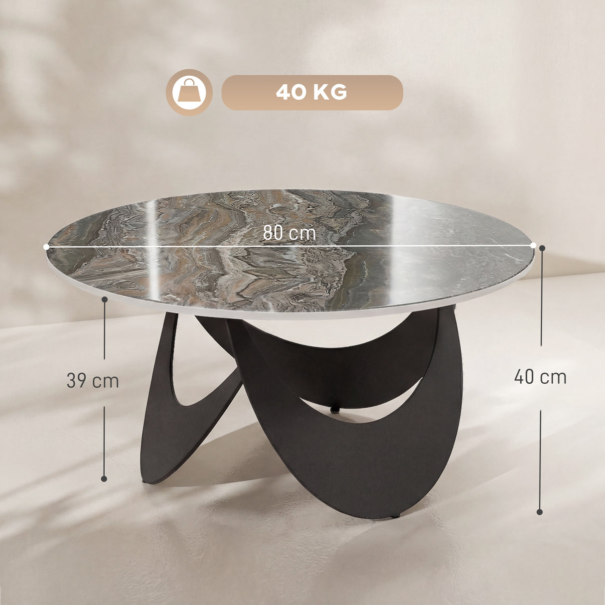 Sintered Stone Top Coffee Table Round With Adjustable Foot Pads - Velmora