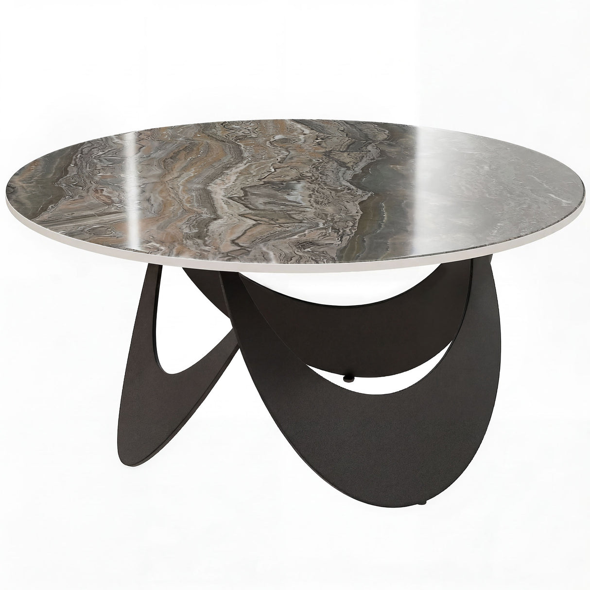 Sintered Stone Top Coffee Table Round With Adjustable Foot Pads - Velmora