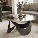 Sintered Stone Top Coffee Table Round With Adjustable Foot Pads - Velmora