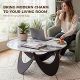 Sintered Stone Top Coffee Table Round With Adjustable Foot Pads - Velmora