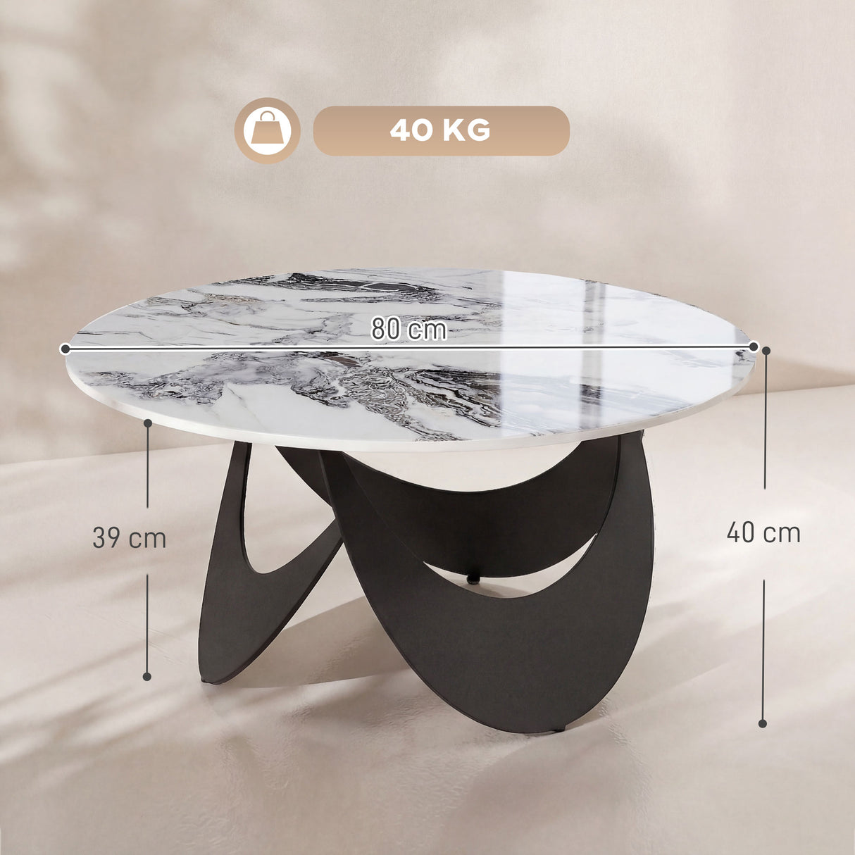 Sintered Stone Top Coffee Table Round With Adjustable Foot Pads - Velmora