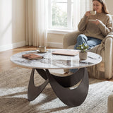 Sintered Stone Top Coffee Table Round With Adjustable Foot Pads - Velmora