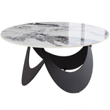 Sintered Stone Top Coffee Table Round With Adjustable Foot Pads - Velmora