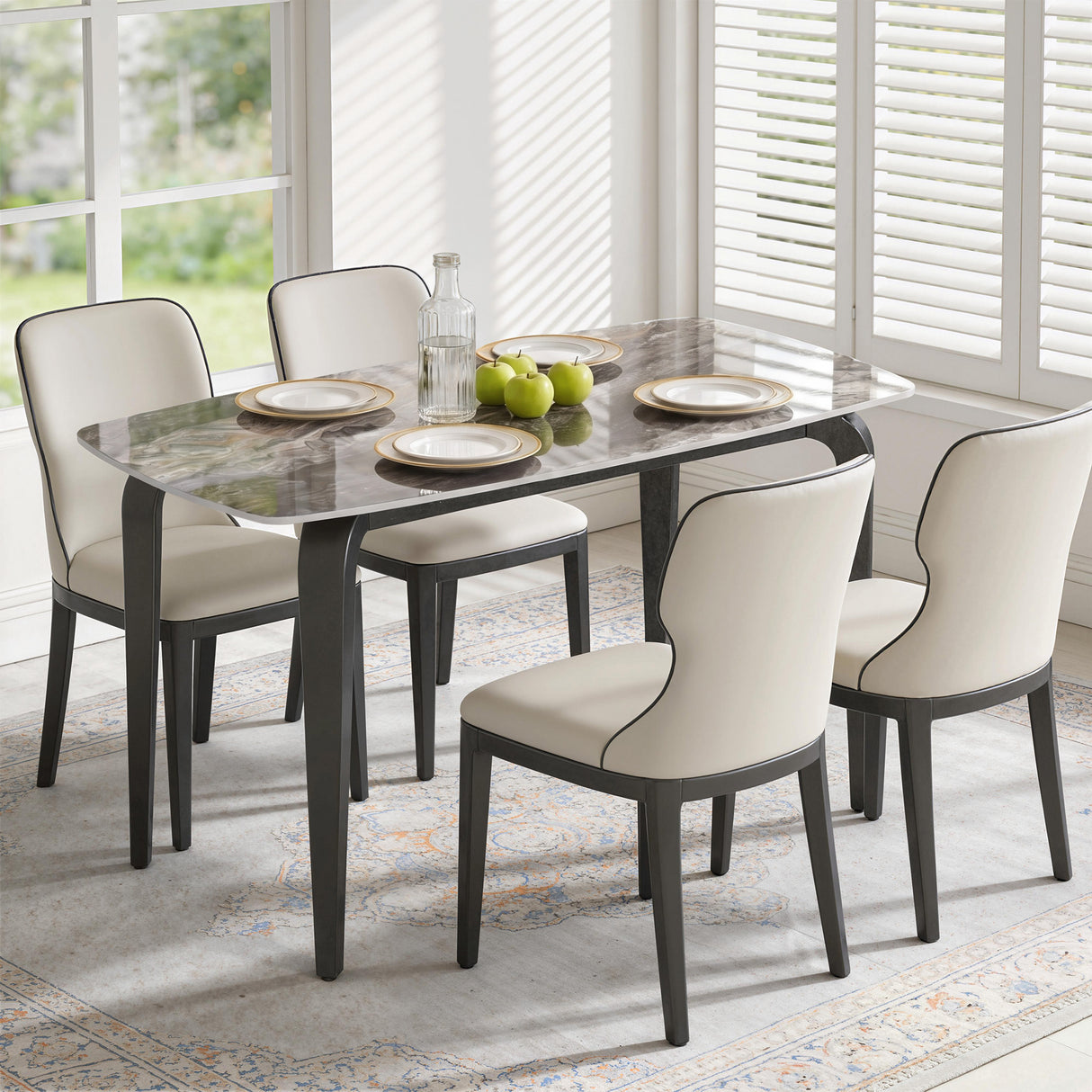 Sintered Stone Top Modern Kitchen Dining Table Rectangular for 4 People - Velmora
