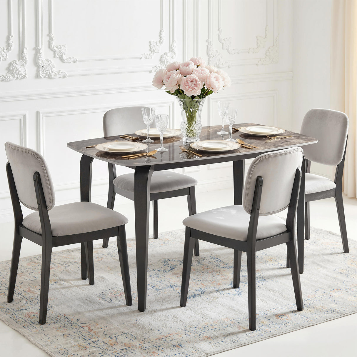 Sintered Stone Top Modern Kitchen Dining Table Rectangular for 4 People - Velmora