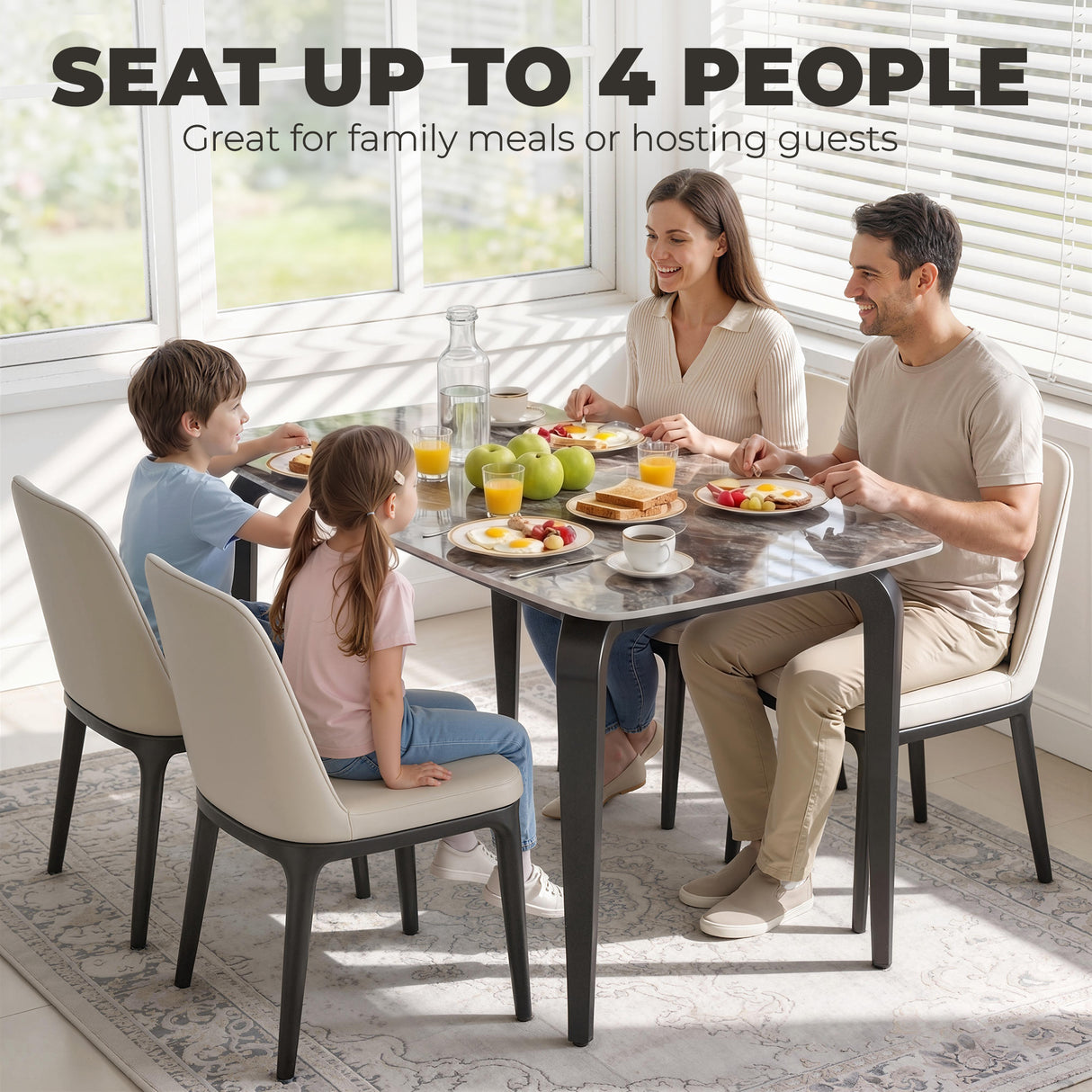 Sintered Stone Top Modern Kitchen Dining Table Rectangular for 4 People - Velmora
