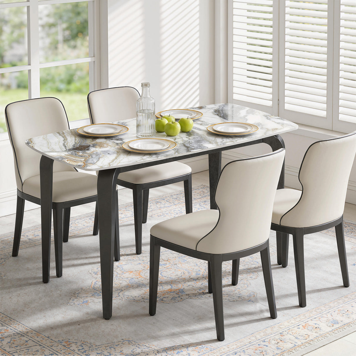 Sintered Stone Top Modern Kitchen Dining Table Rectangular for 4 People - Velmora