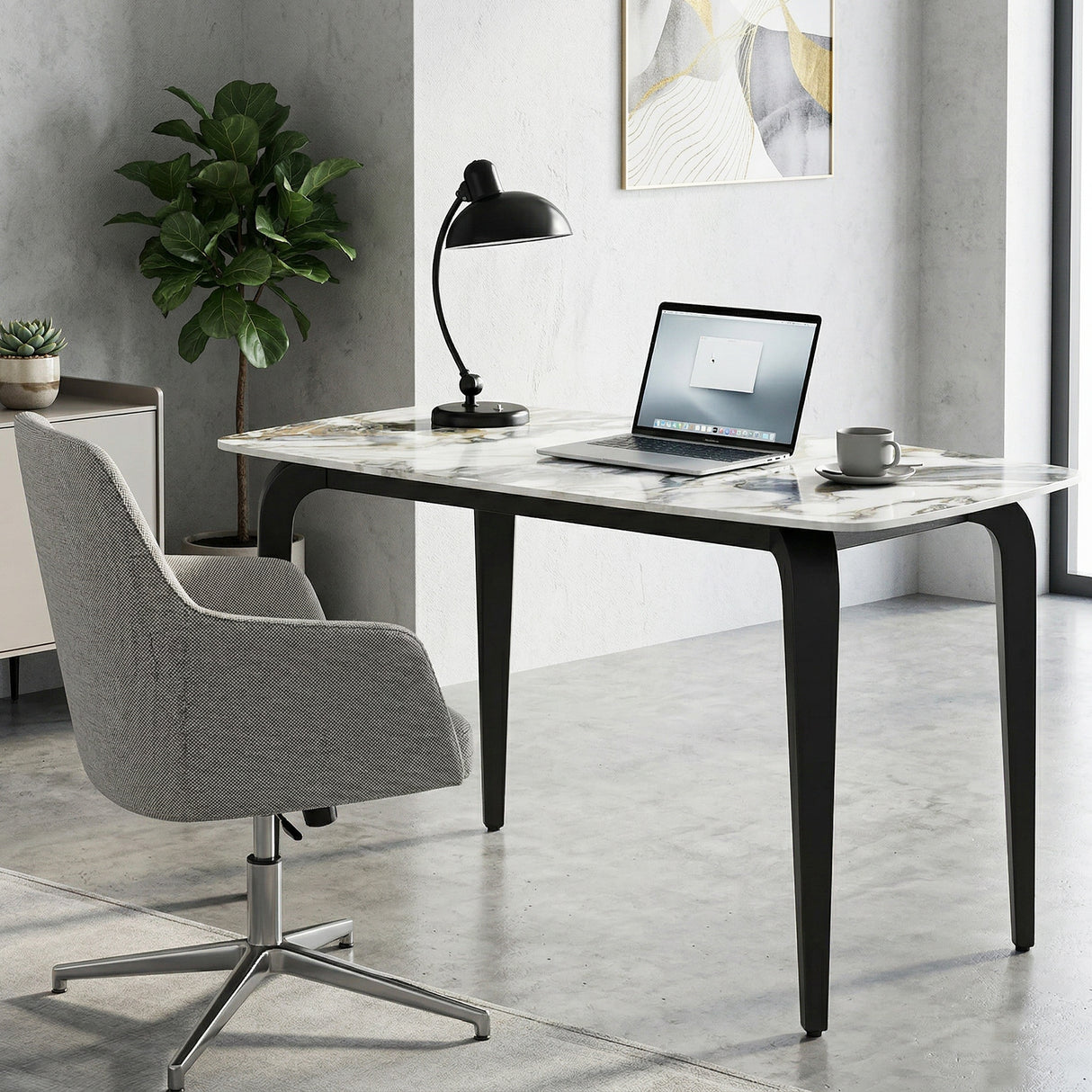 Sintered Stone Top Modern Kitchen Dining Table Rectangular for 4 People - Velmora