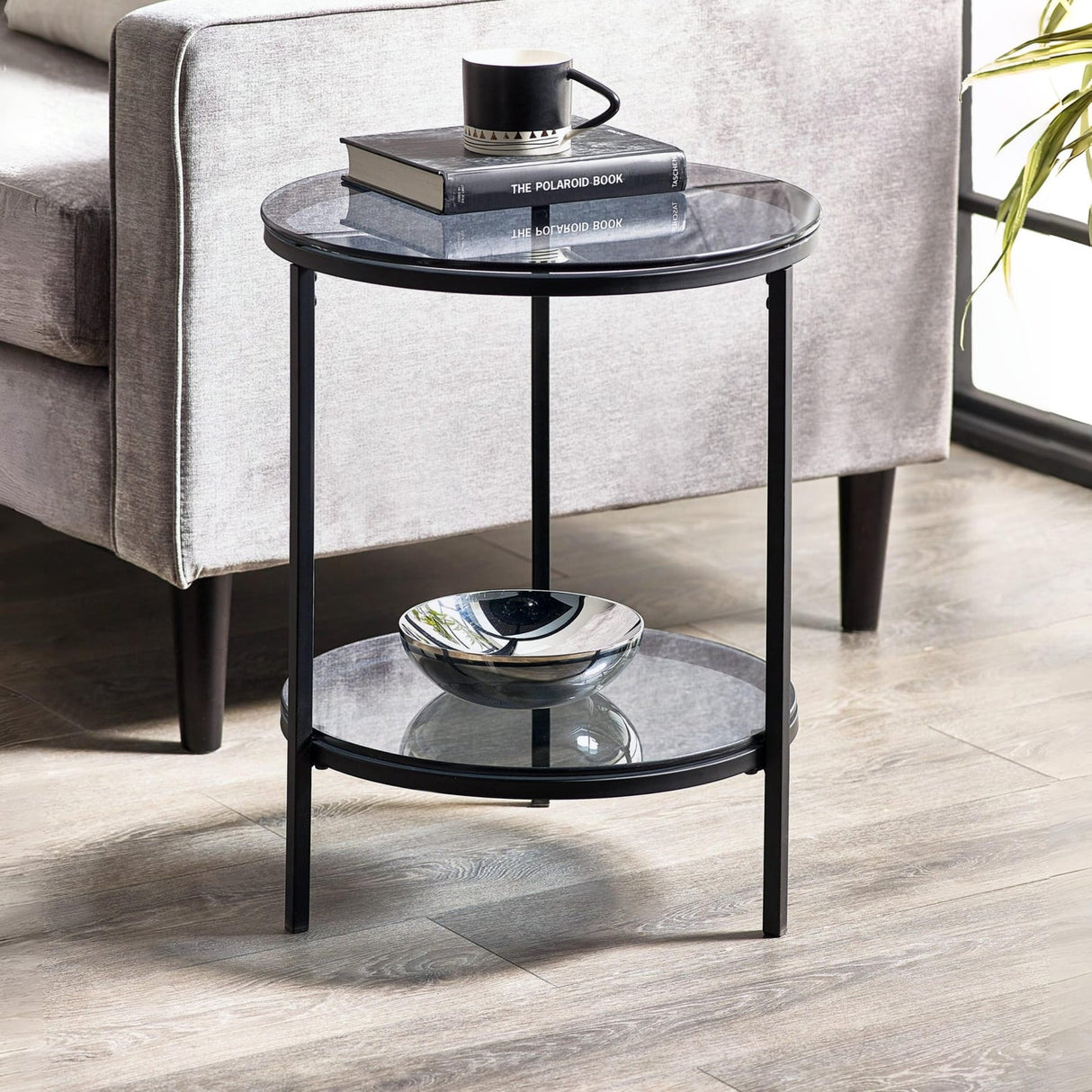 Smoked Glass Lamp Table Round - Chicago