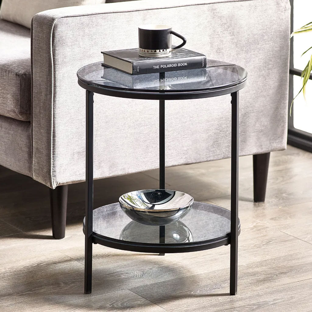 Smoked Glass Lamp Table Round - Chicago