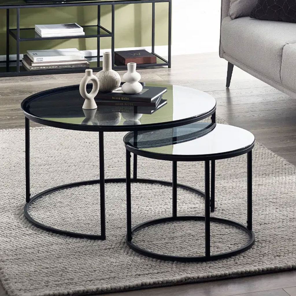 Smoked Glass Nesting Coffee Tables - Chicago
