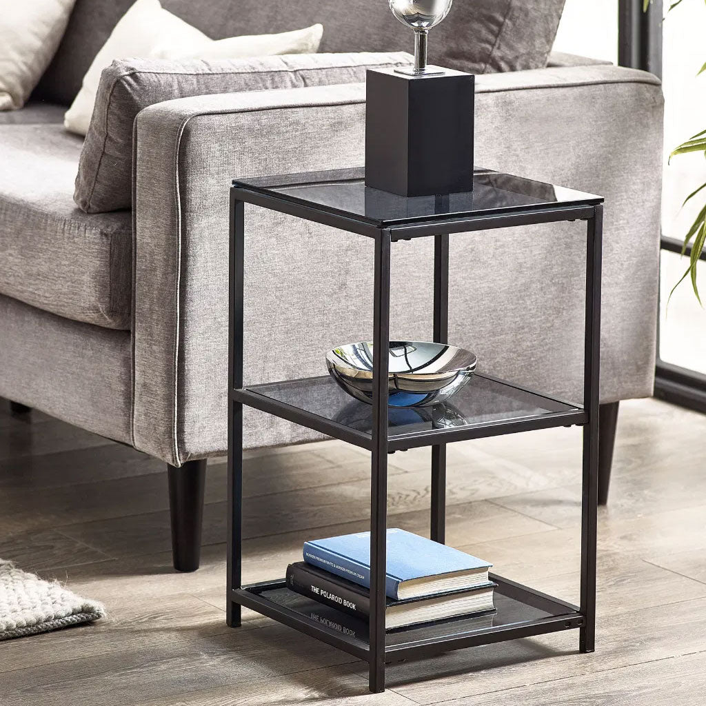 Smoked Glass Side Table Tall Narrow - Chicago