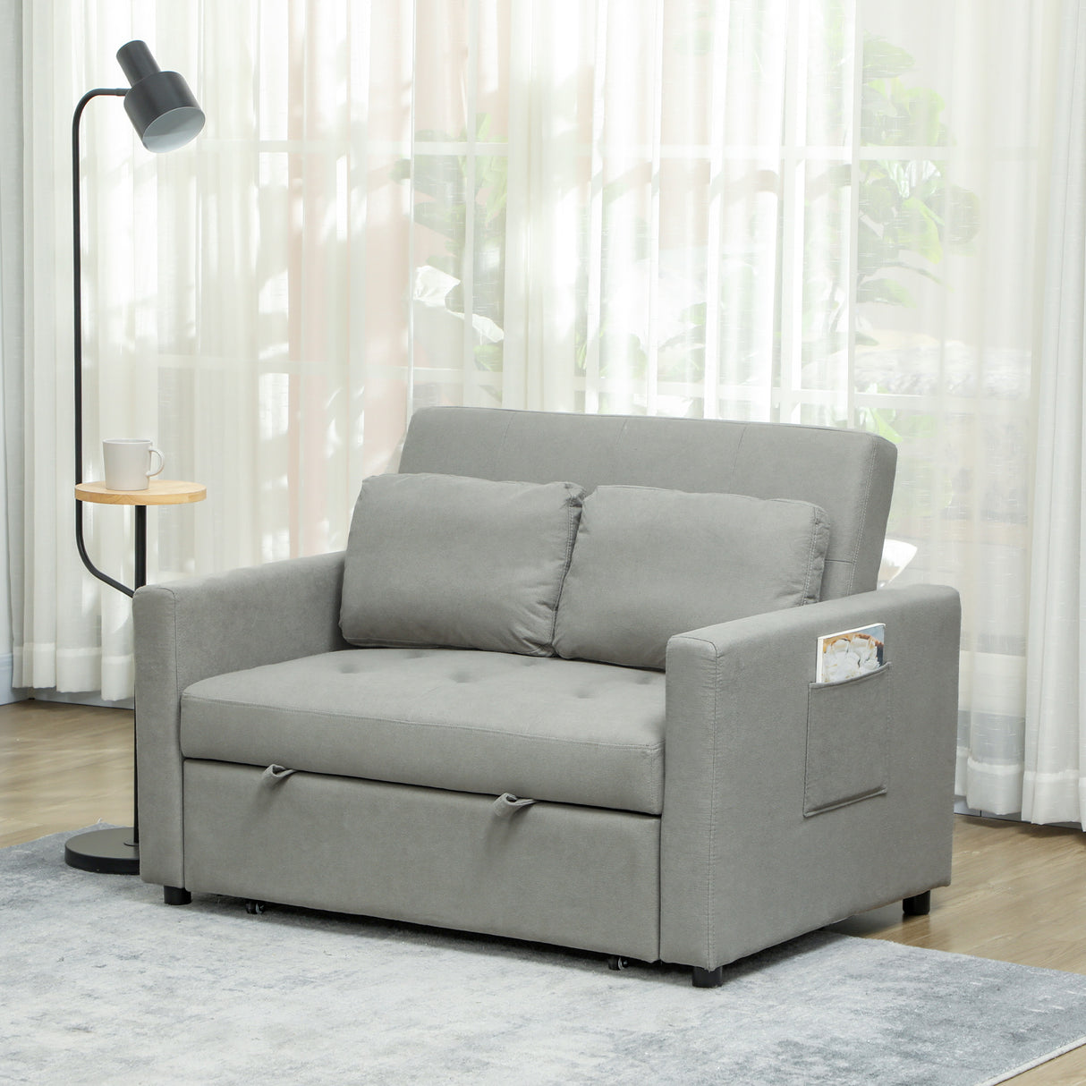 Snow Flannel Fabric 2 Seater Sofa Bed 120cm Wide With 2 Pillows - Velmora